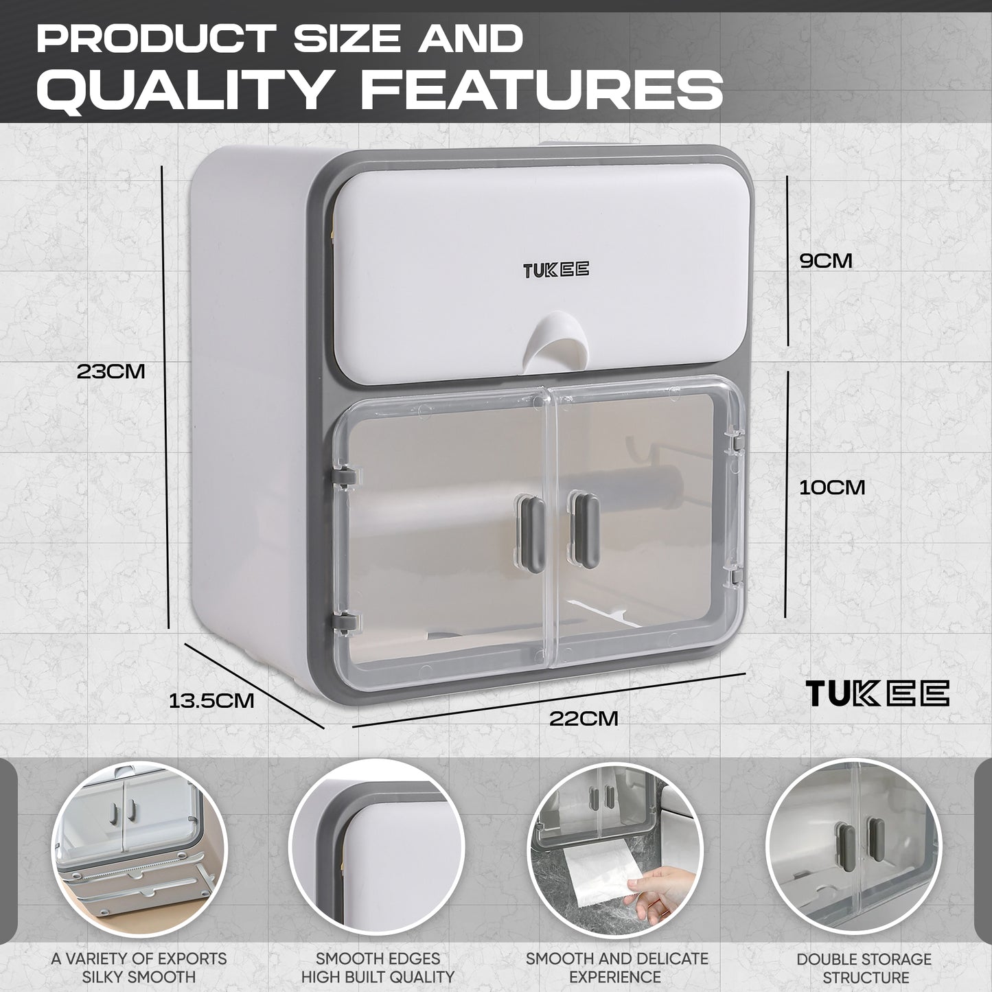 TUKEE 3-IN-1 TISSUE BOX & STORAGE ORGANIZER